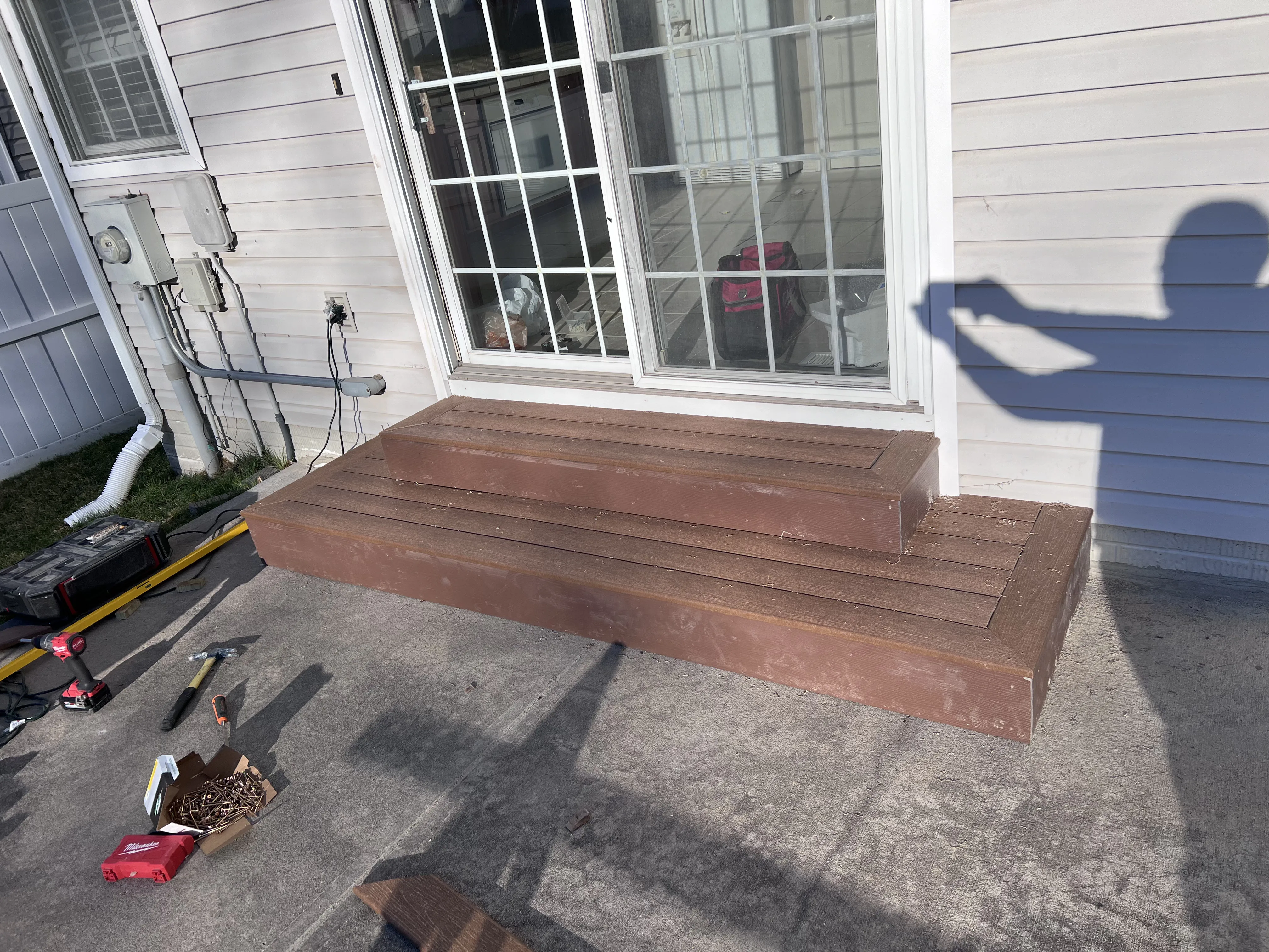 Finished low-maintenance composite steps in brown